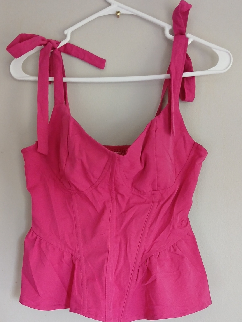 Women’s Tie-Shoulder Peplum Top in Hot Pink